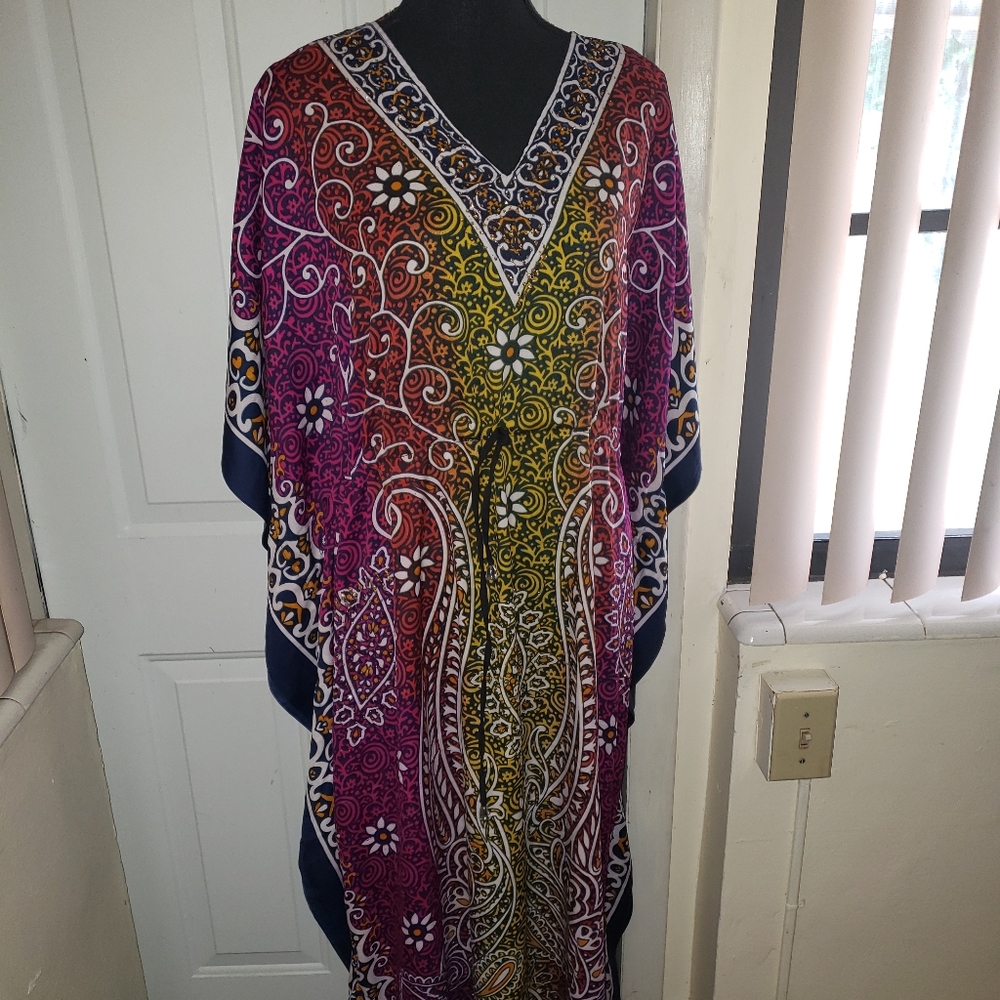 New Multicolored Floral Kaftan Abaya Coverup Dress - Picture 6 of 15